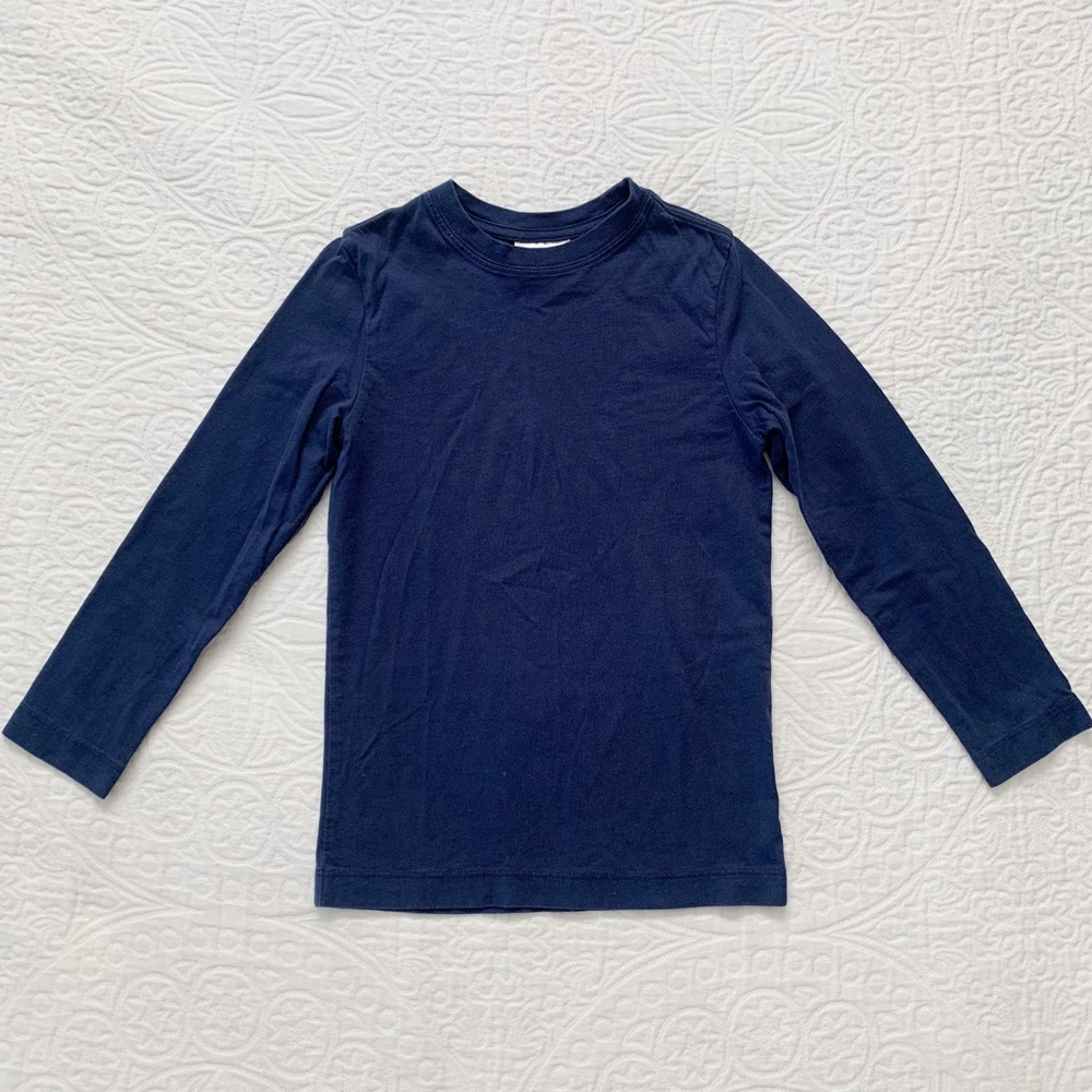 Hanna Andersson Kids' Slim Fit Long Sleeve T-Shirt, Navy Blue (6-7)